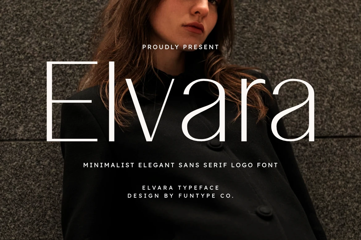 Elvara Font preview with thin white airy sans serif lettering and a single-storey a