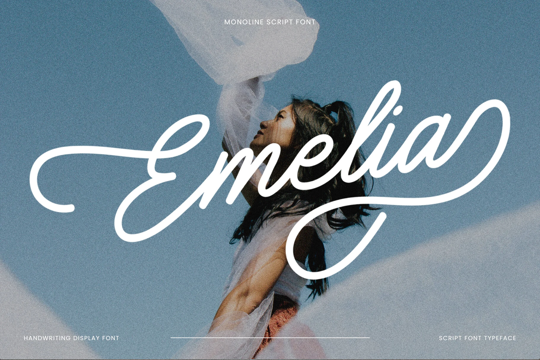 Emelia Font white monoline script lettering with smooth loops and flowing swashes