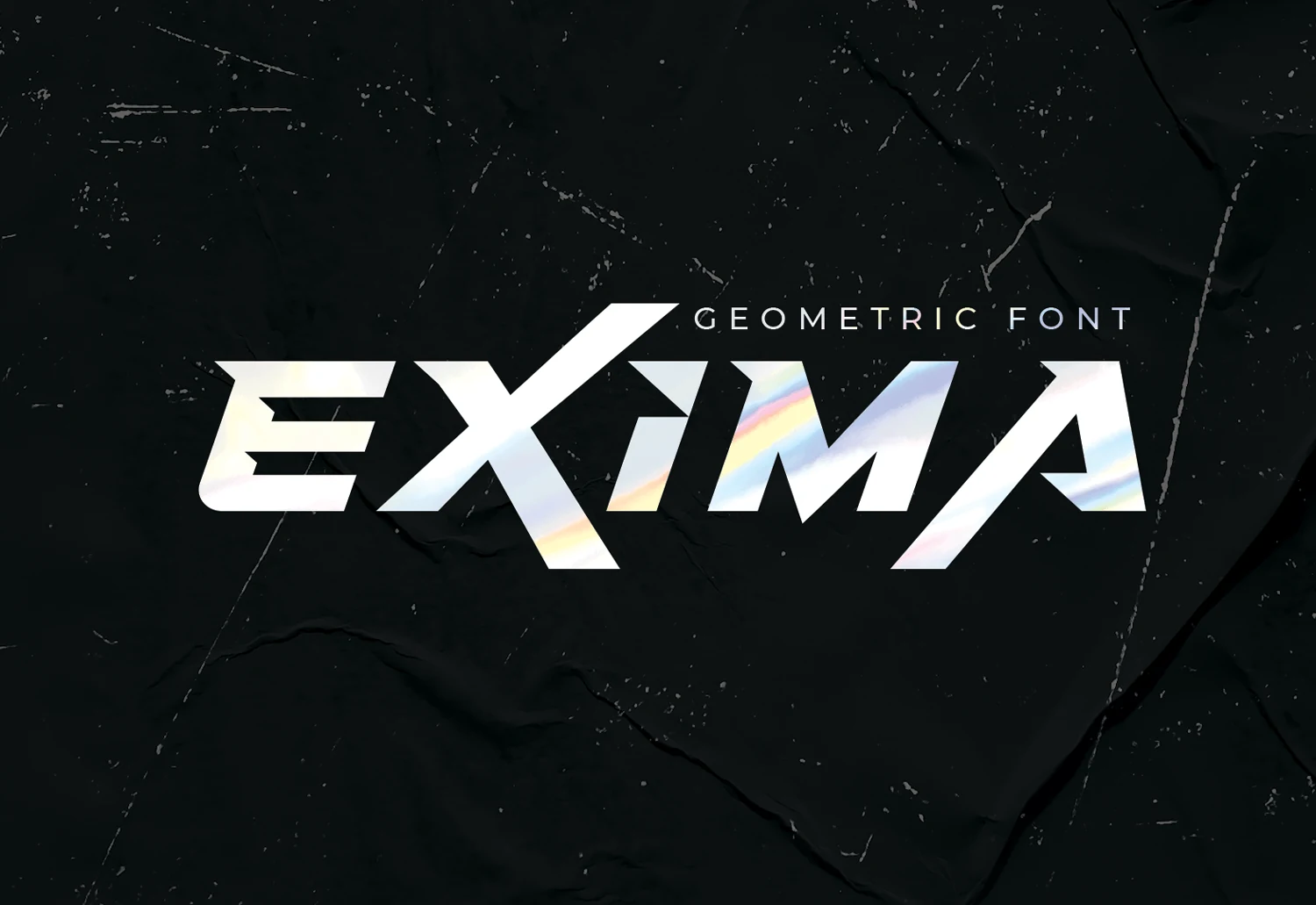 Exima Geometric Font preview with bold angular white geometric lettering for logo design