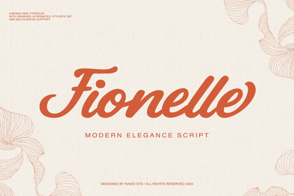 Fionelle Font preview in bold flowing script with rounded strokes and soft swashes