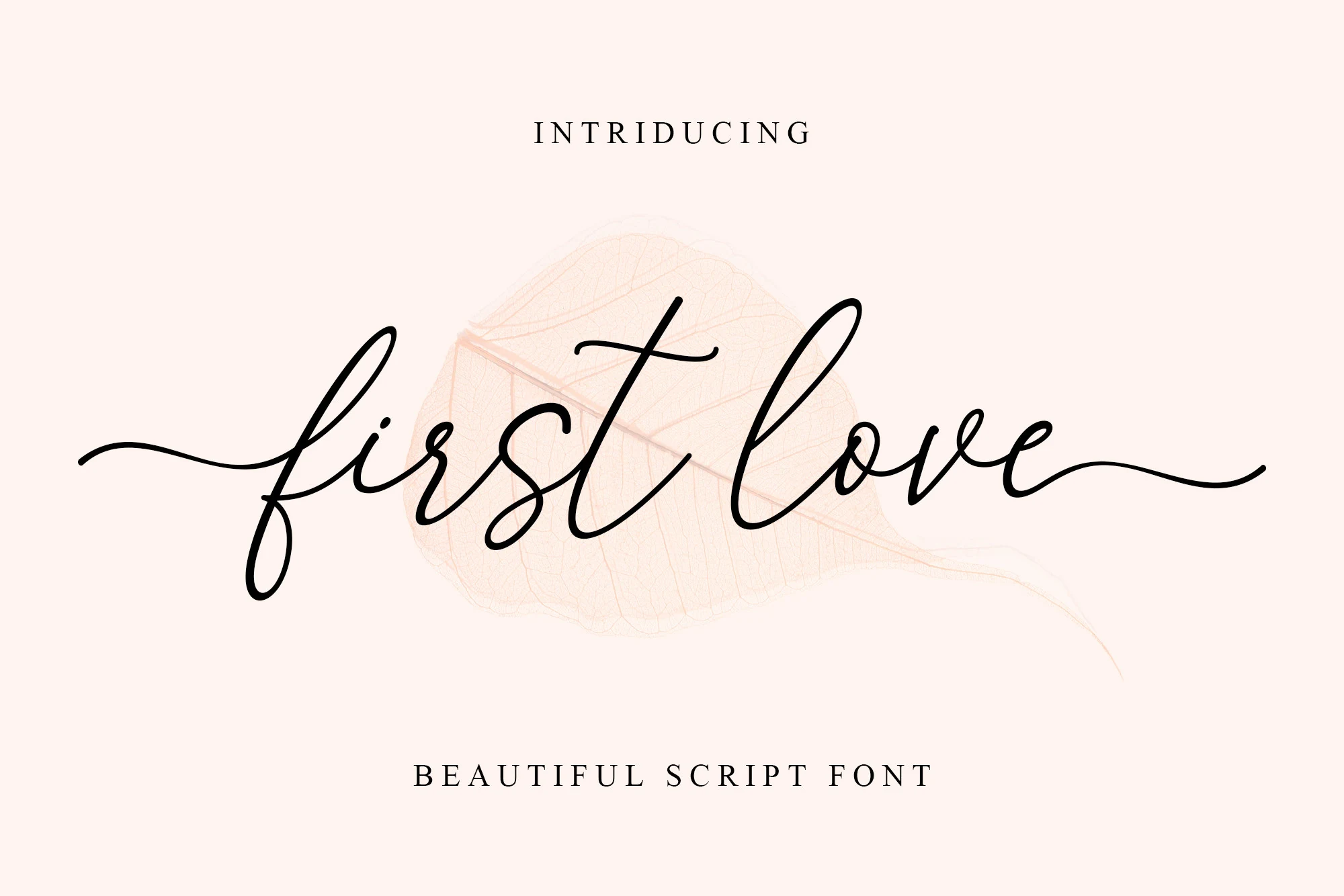 First Love Font preview with thin flowing script, long swashes, and smooth letterforms