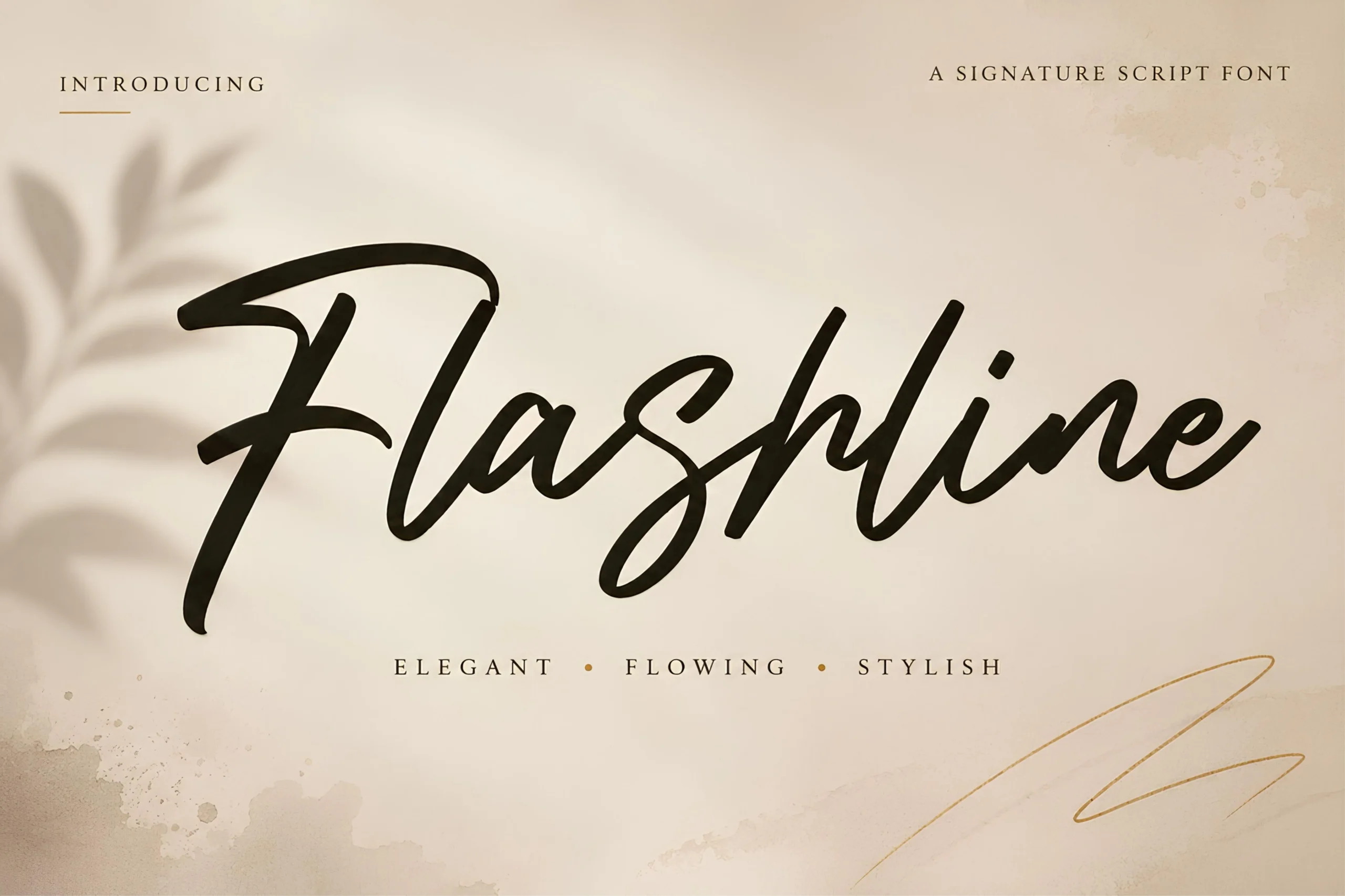 Flashline Font preview with bold flowing signature script lettering in black