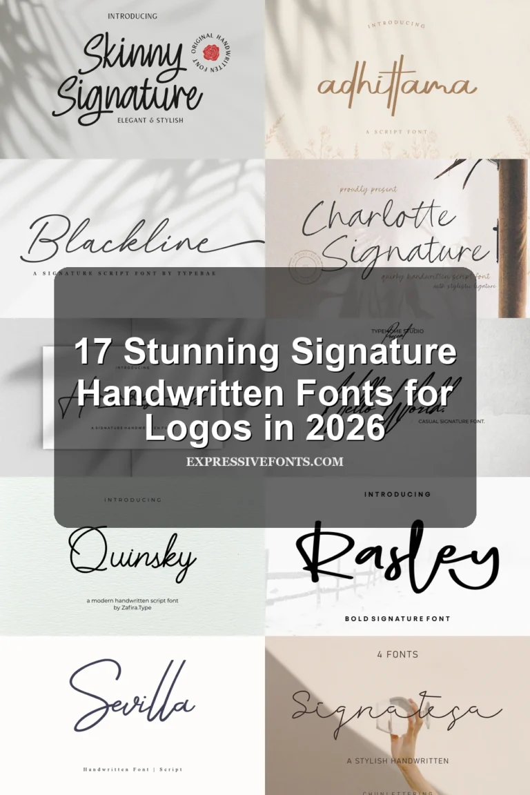 Cover image for 17 Stunning Signature Handwritten Fonts for Logos in 2026 showing font previews from the article.