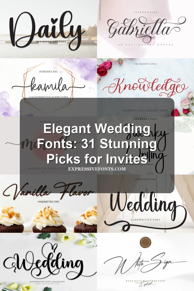 Cover image with previews of fonts from the article Elegant Wedding Fonts: 31 Stunning Picks for Invites