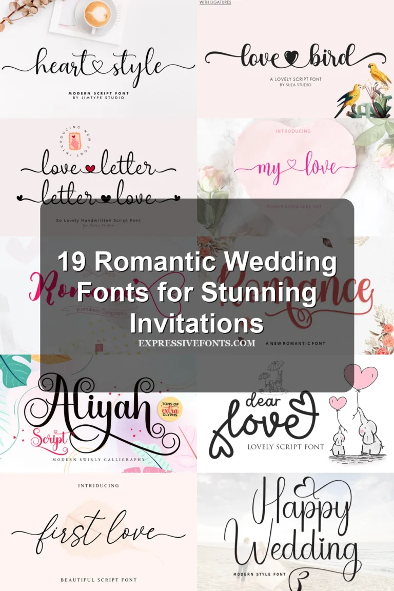 Cover image for 19 Romantic Wedding Fonts for Stunning Invitations with previews of romantic wedding fonts from the article