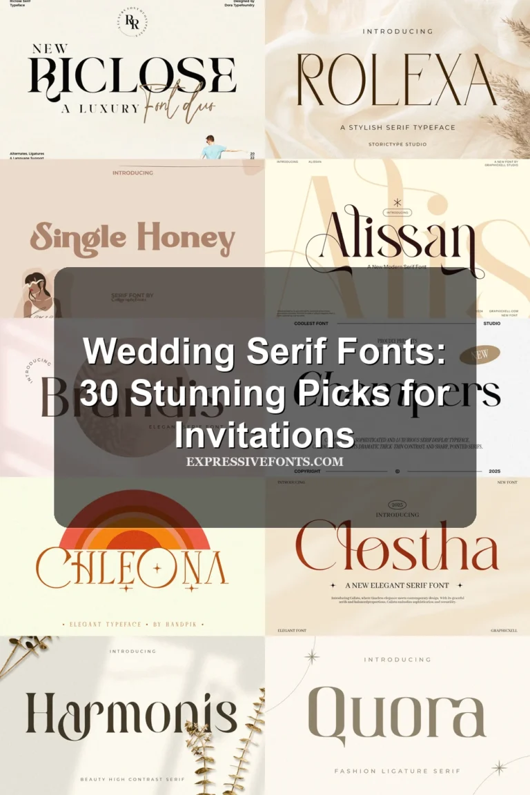 Cover image for Wedding Serif Fonts: 30 Stunning Picks for Invitations with previews of elegant serif wedding fonts from the article