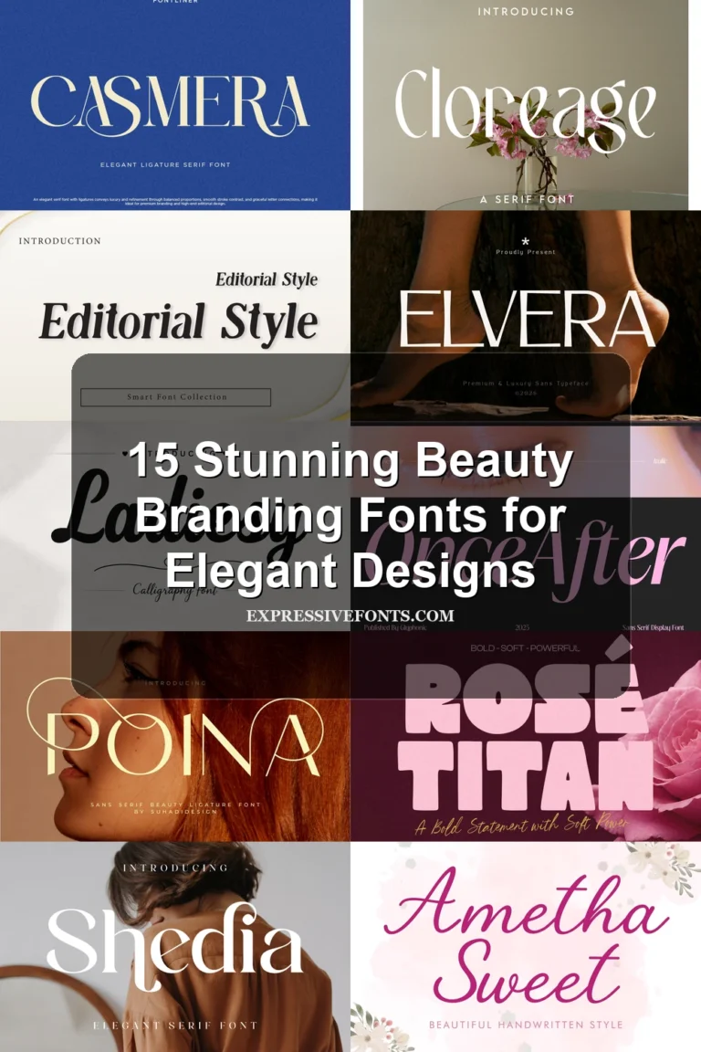 Featured image for 15 Stunning Beauty Branding Fonts for Elegant Designs showing preview fonts from the article in elegant beauty branding styles