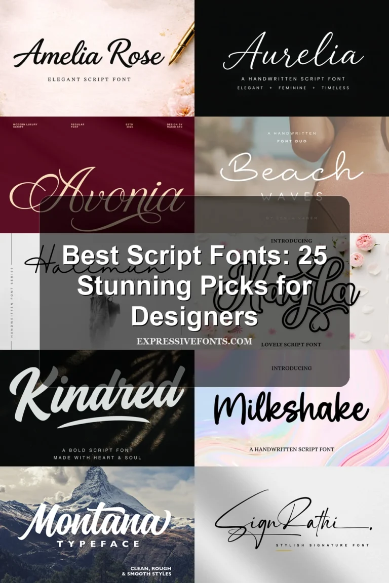 Cover image for Best Script Fonts: 25 Stunning Picks for Designers, featuring preview samples of script fonts from the article.