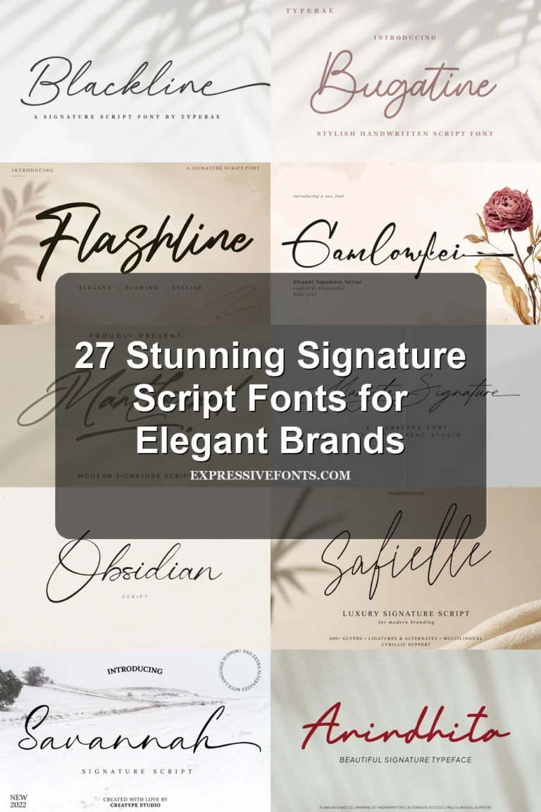 Preview collage of signature script fonts from 27 Stunning Signature Script Fonts for Elegant Brands