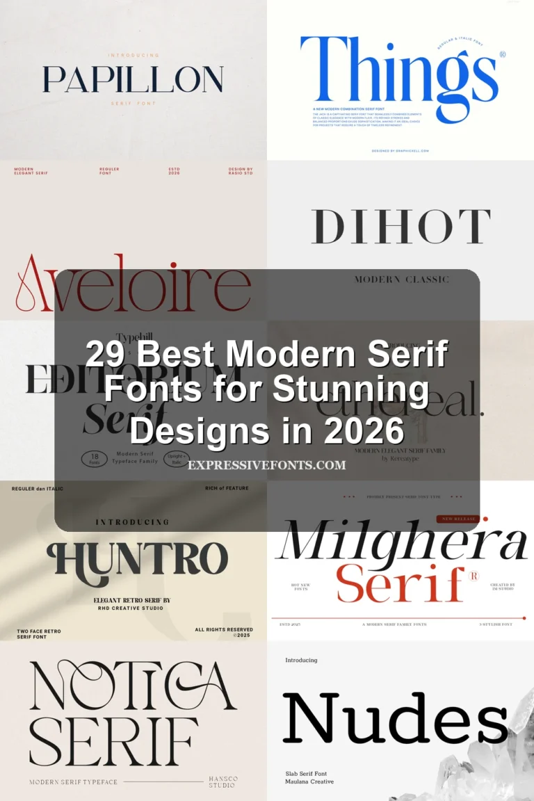 Cover image for 29 Best Modern Serif Fonts for Stunning Designs in 2026 with previews of serif fonts from the article