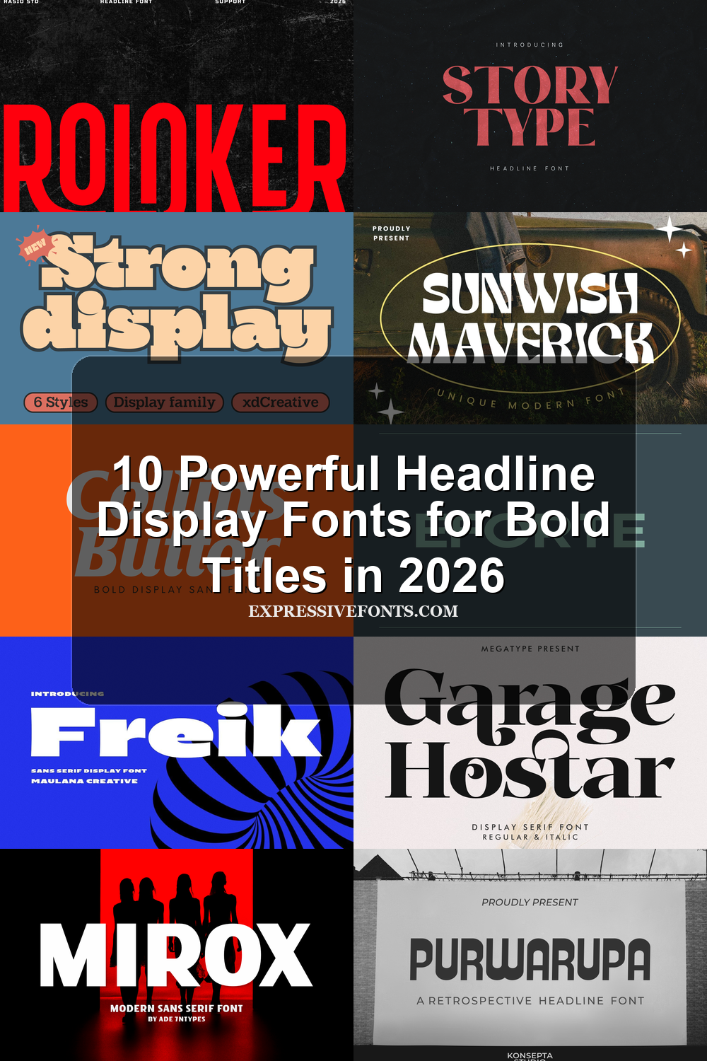 Preview collage of headline display fonts from 10 Powerful Headline Display Fonts for Bold Titles in 2026