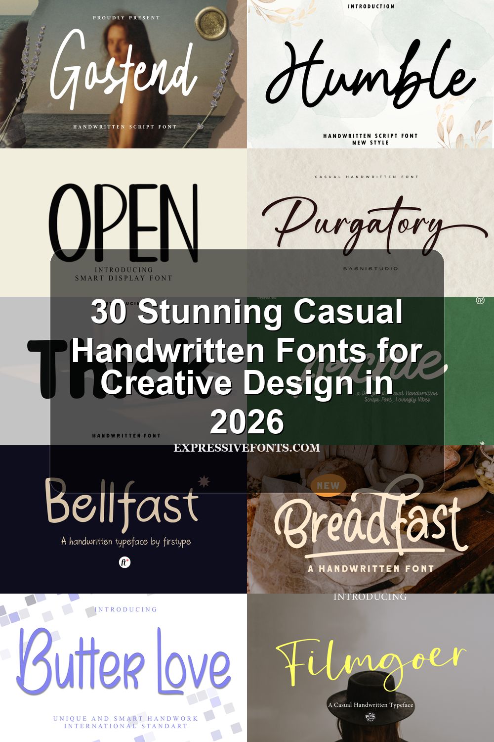 Cover image for Casual Handwritten Fonts 2026 with 30 Stunning Picks, showing previews of casual handwritten fonts from the article in script, brush, rounded, and monoline styles.