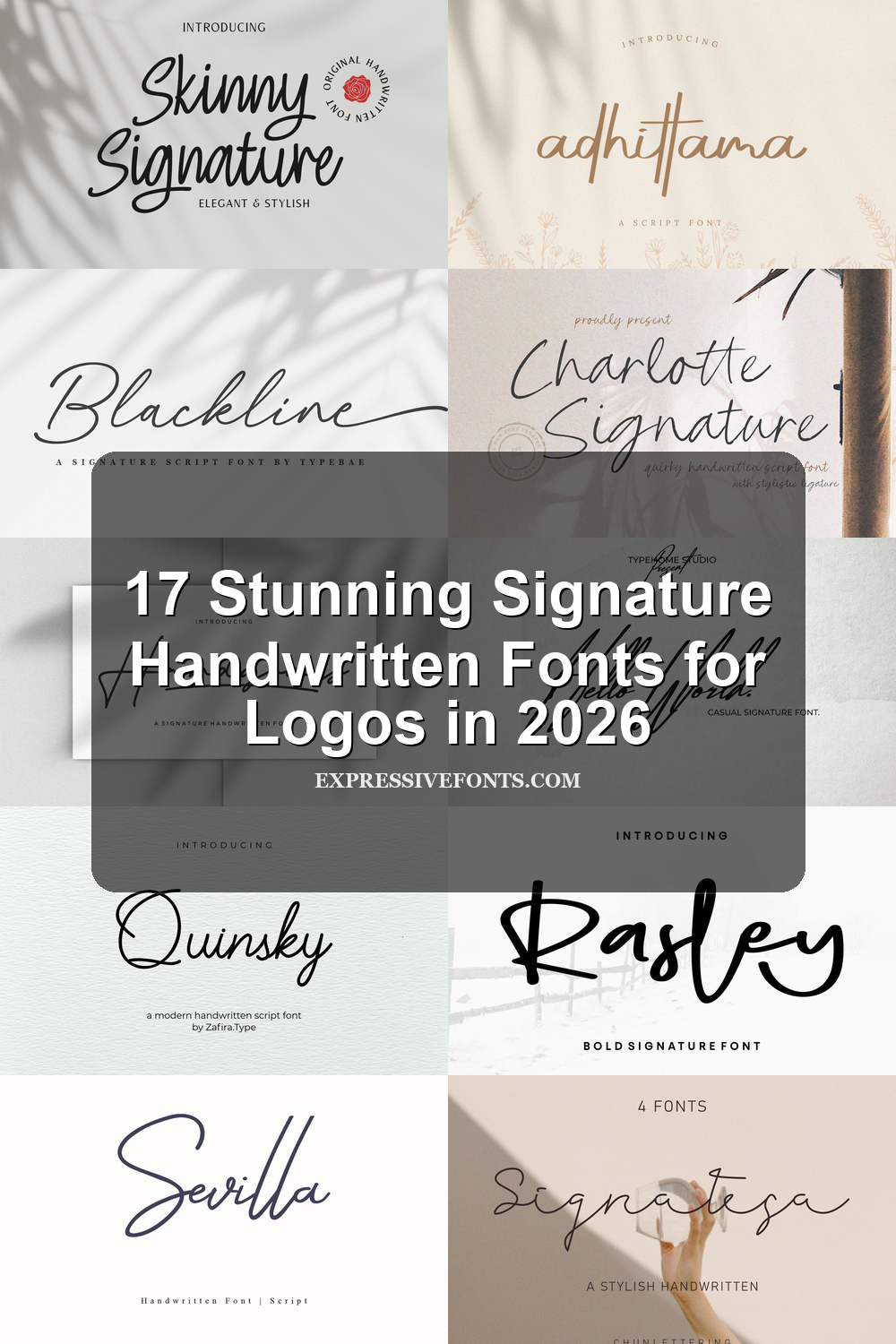 Cover image for 17 Stunning Signature Handwritten Fonts for Logos in 2026 showing font previews from the article.