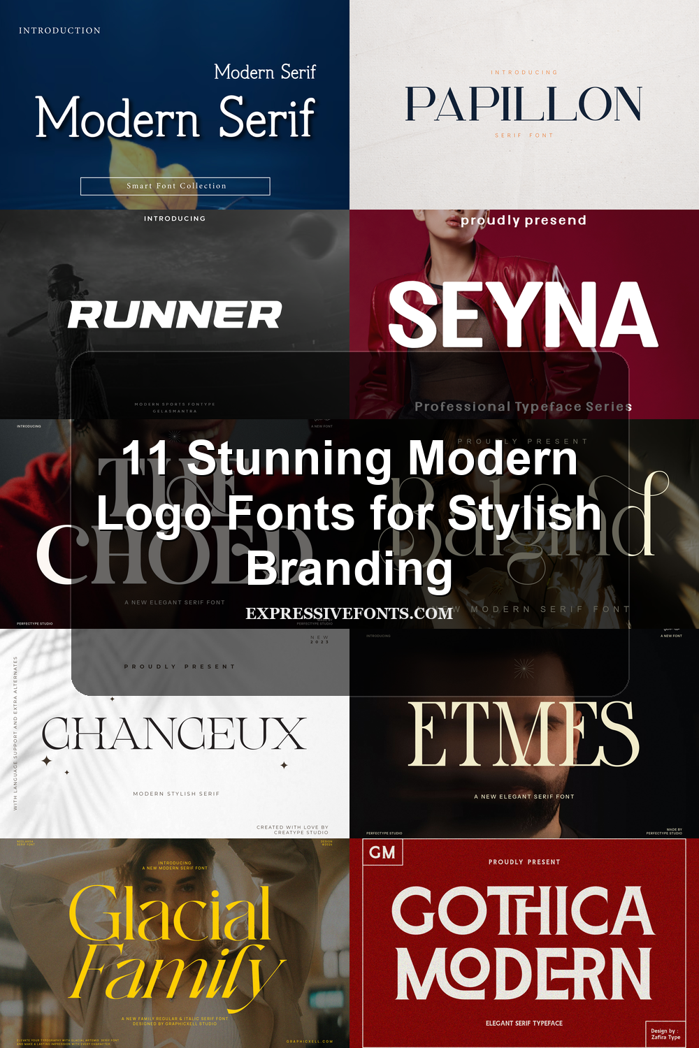 Preview collage of modern logo fonts from 11 Stunning Modern Logo Fonts for Stylish Branding