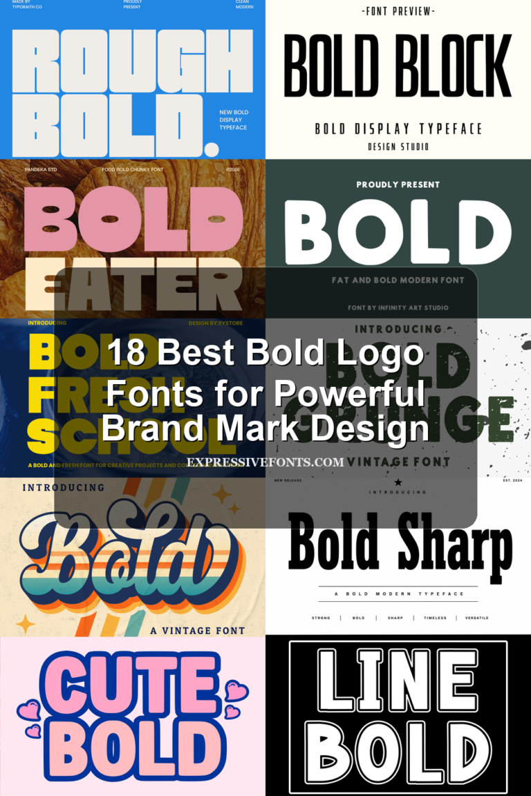 Preview collage of bold font styles from 18 Best Bold Logo Fonts for Powerful Brand Mark Design