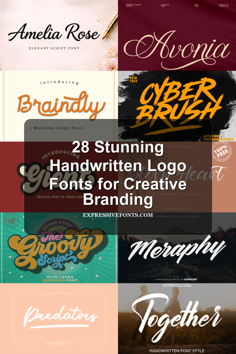 Cover preview for 28 Stunning Handwritten Logo Fonts for Creative Branding with font previews from the article