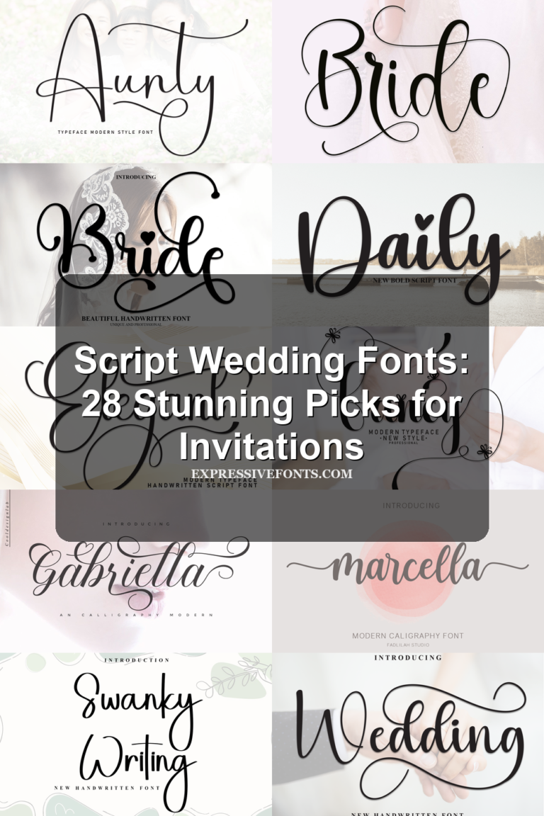 Cover image for Script Wedding Fonts: 28 Stunning Picks for Invitations, showing previews of wedding script fonts from the article.
