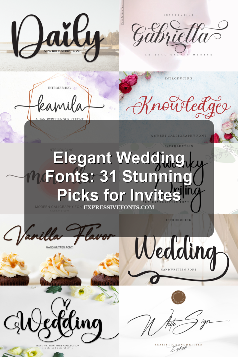Cover image with previews of fonts from the article Elegant Wedding Fonts: 31 Stunning Picks for Invites