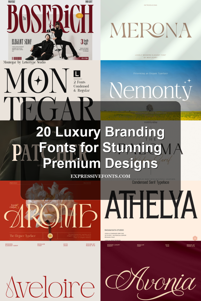 Preview collage of luxury font styles from 20 Luxury Branding Fonts for Stunning Premium Designs