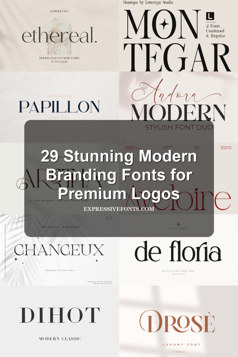 Featured image for 29 Stunning Modern Branding Fonts for Premium Logos with previews of fonts from the article