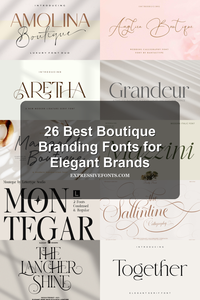 Cover image with preview samples of boutique branding fonts from 26 Best Boutique Branding Fonts for Elegant Brands.