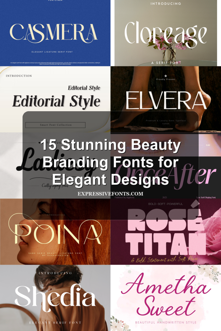 Featured image for 15 Stunning Beauty Branding Fonts for Elegant Designs showing preview fonts from the article in elegant beauty branding styles
