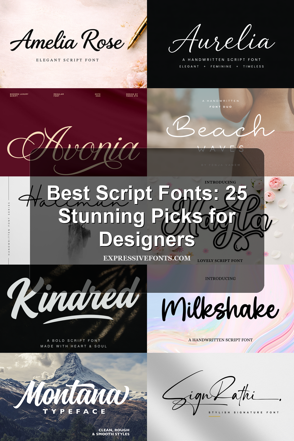 Cover image for Best Script Fonts: 25 Stunning Picks for Designers, featuring preview samples of script fonts from the article.