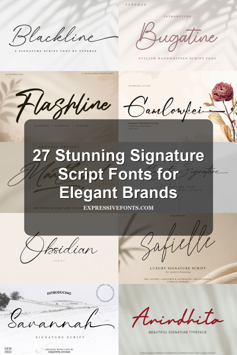 Preview collage of signature script fonts from 27 Stunning Signature Script Fonts for Elegant Brands