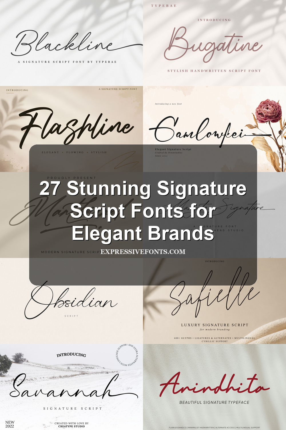Preview collage of signature script fonts from 27 Stunning Signature Script Fonts for Elegant Brands