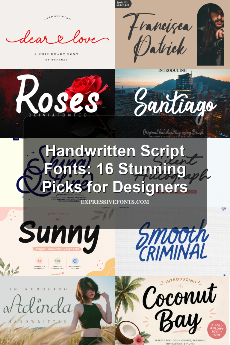 Cover image showing font previews from Handwritten Script Fonts: 16 Stunning Picks for Designers