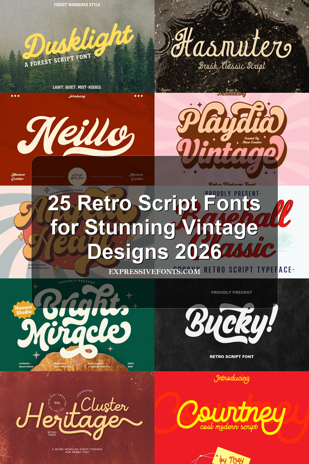 Preview of retro script font styles from 25 Retro Script Fonts for Stunning Vintage Designs 2026