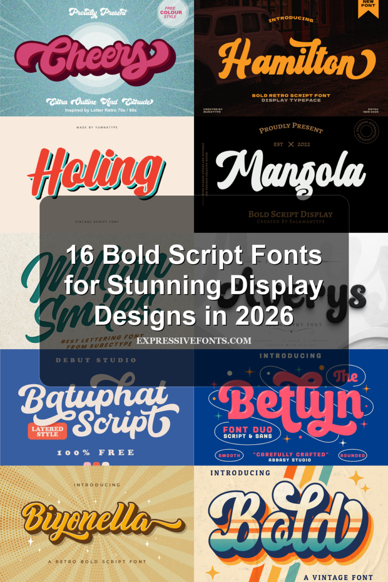 Featured image for 16 Bold Script Fonts for Stunning Display Designs in 2026 with preview samples of bold script fonts from the article