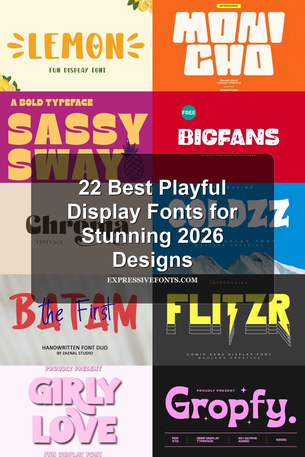 Cover image for 22 Best Playful Display Fonts for Stunning 2026 Designs, featuring previews of playful display fonts from the article.