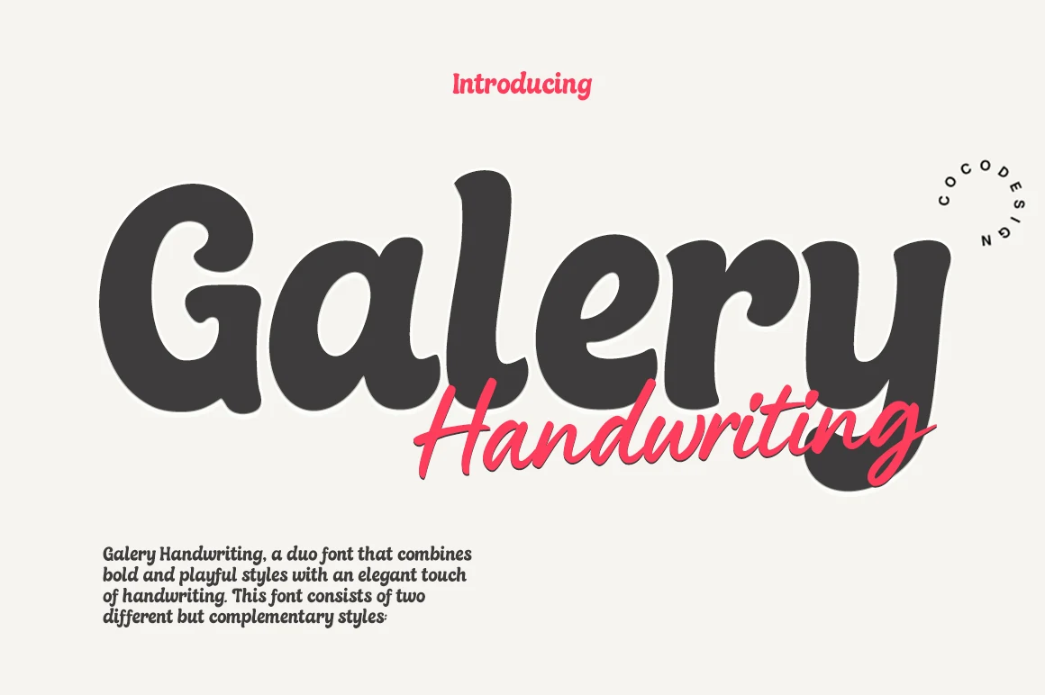 Galery Handwriting Font bold rounded display lettering with pink brush script overlay