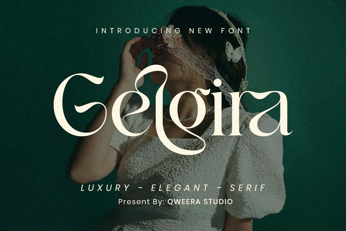 Gelgira Font preview with elegant high-contrast serif lettering and flowing swash details