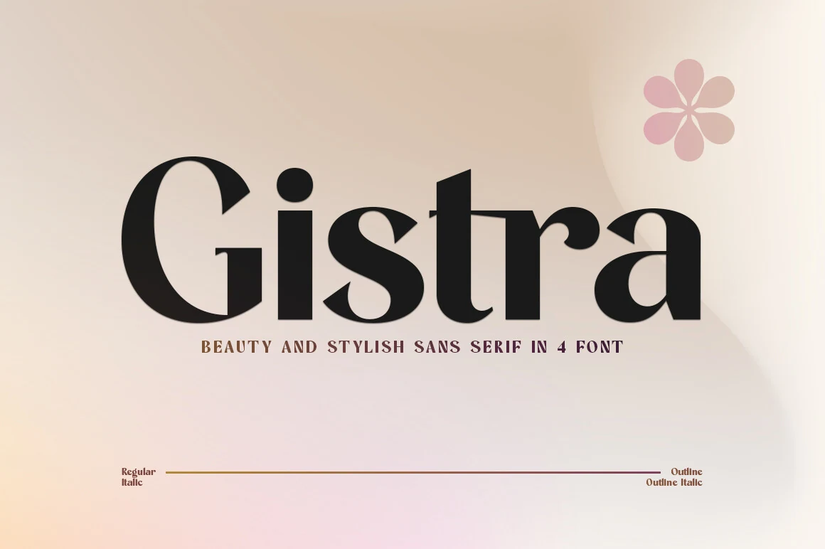 Gistra Font preview with bold high-contrast lettering, rounded curves, and sharp cut details