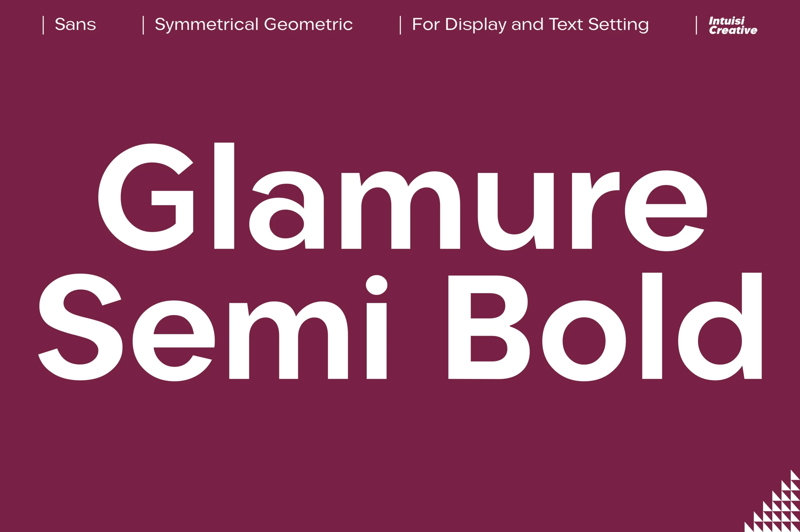Glamure Font preview with white semi-bold geometric sans lettering on a burgundy background