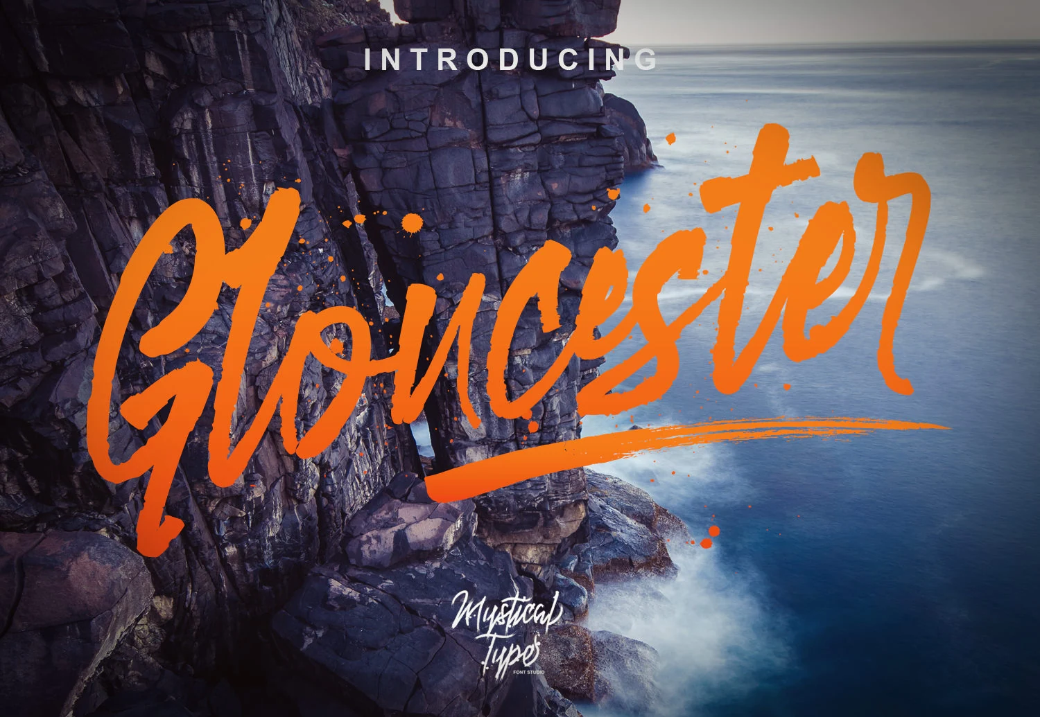Gloucester Script Font orange brush script with rough strokes and underline swash