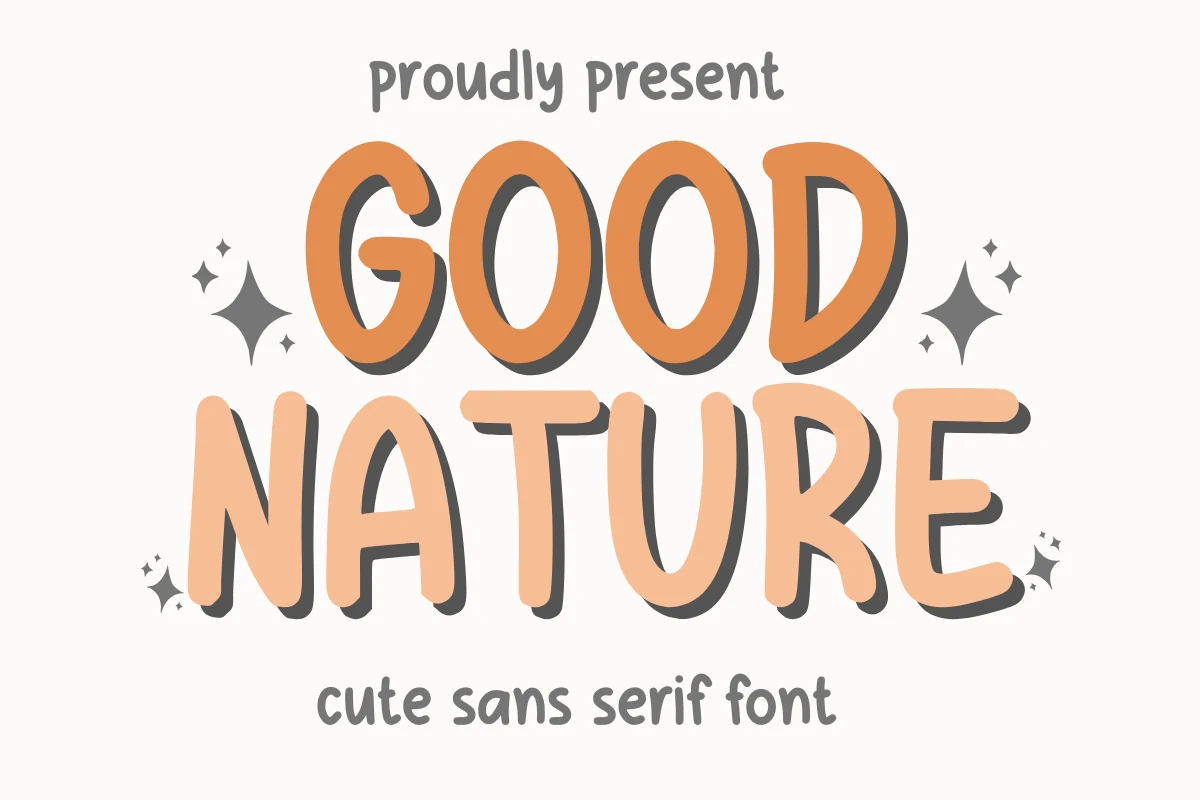 Good Nature Font preview with rounded orange handwritten sans letters and thick playful shapes