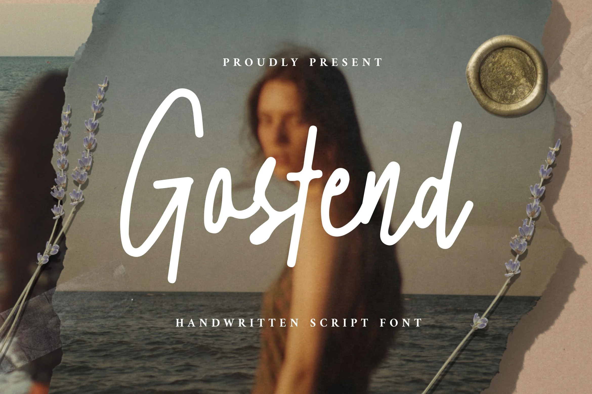 Gostend Font preview in white casual handwritten script with tall rounded strokes