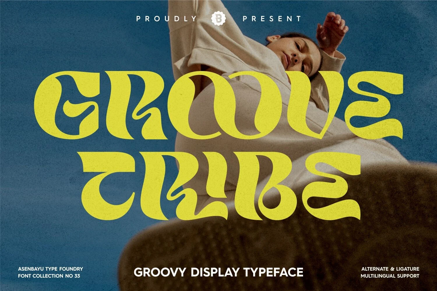 Groove Tribe Font preview in bold wavy yellow retro lettering