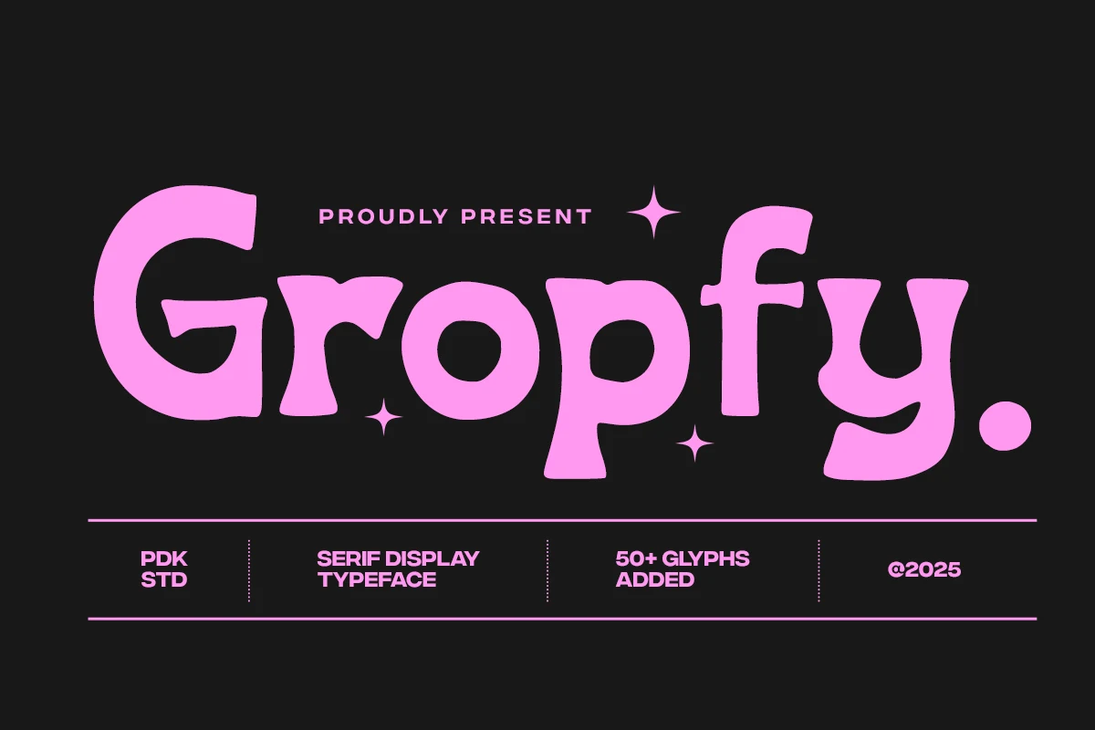 Gropfy Font preview with chunky pink hand-drawn serif display lettering