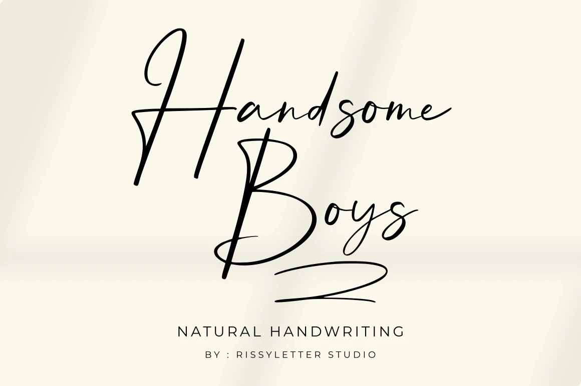 Handsome Boys Font preview in thin black handwritten script with tall looping capitals