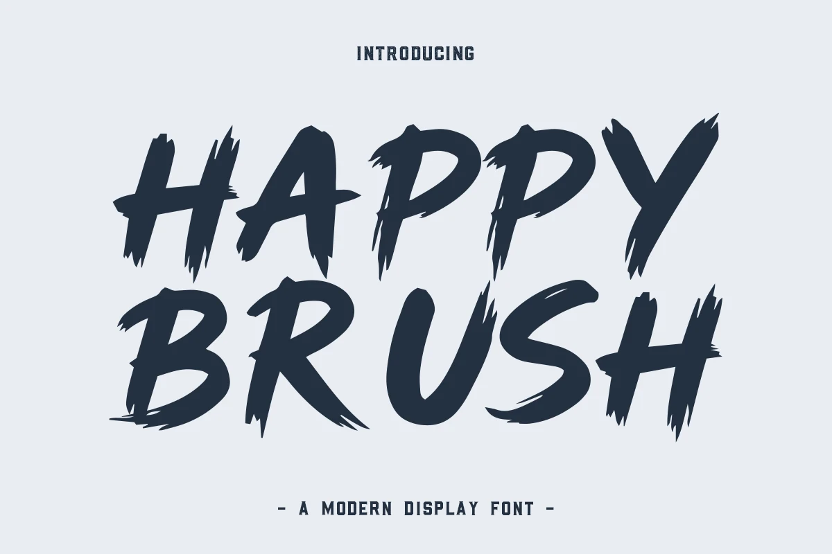 Happy Brush Font preview with dark rough brush lettering and jagged painted strokes