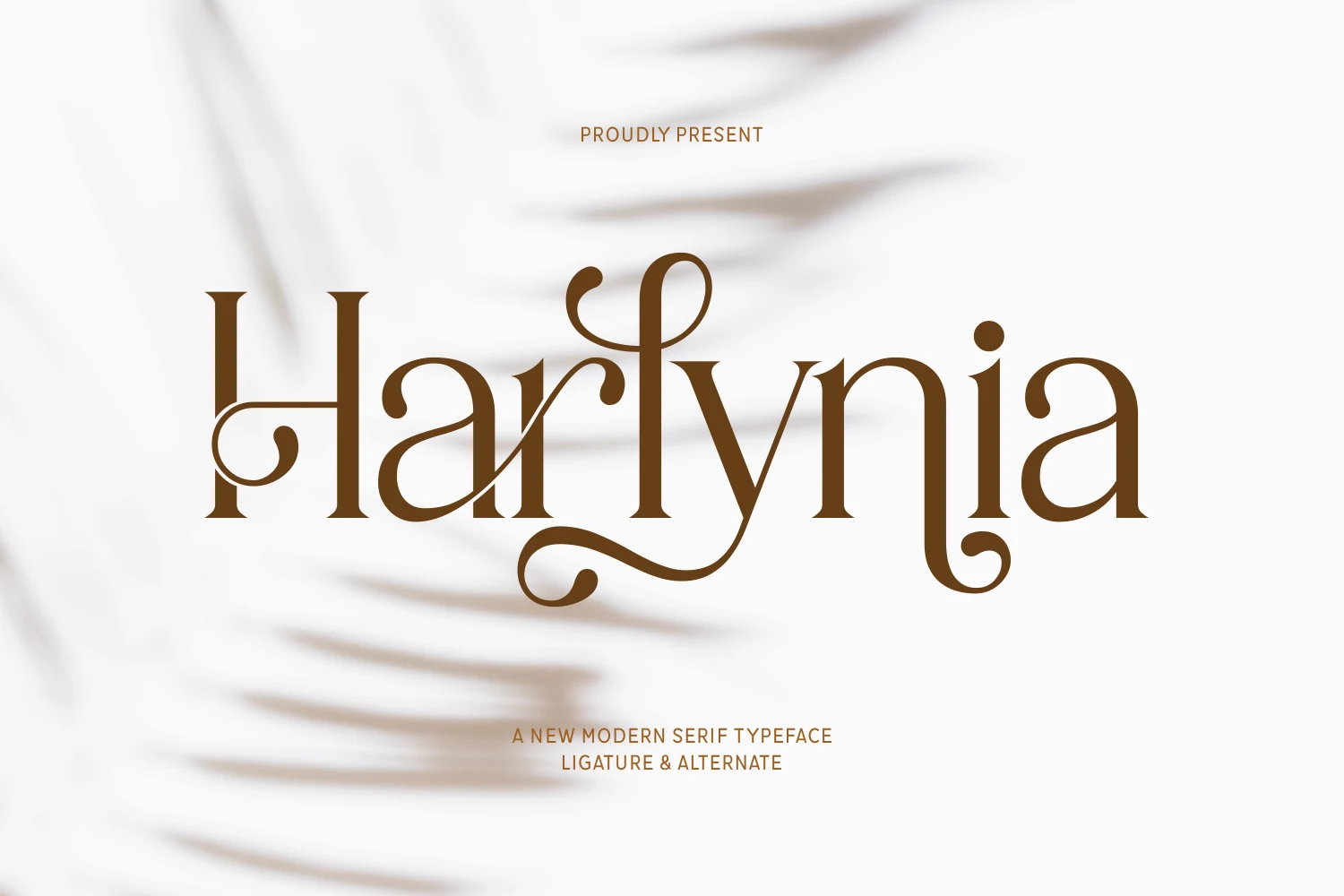Harlynia Font preview with elegant modern serif lettering and flowing swash flourishes