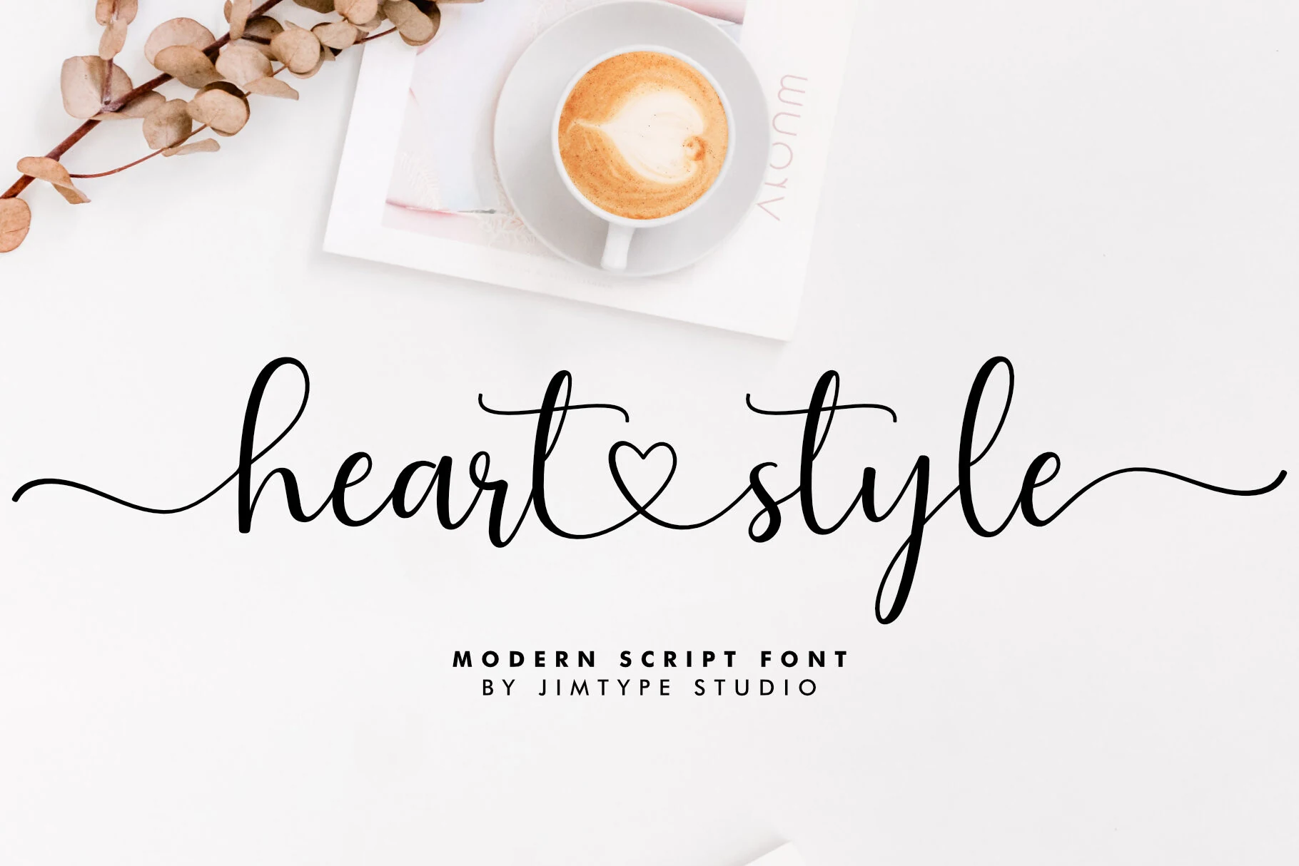 Heart Style Font preview with black modern script, long swashes, and a heart connector