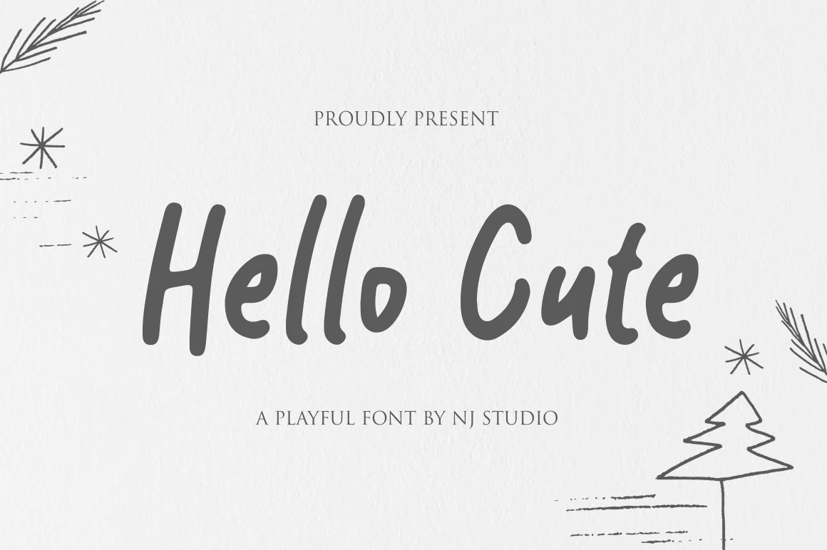 Hello Cute Font preview with rounded gray handwritten lettering