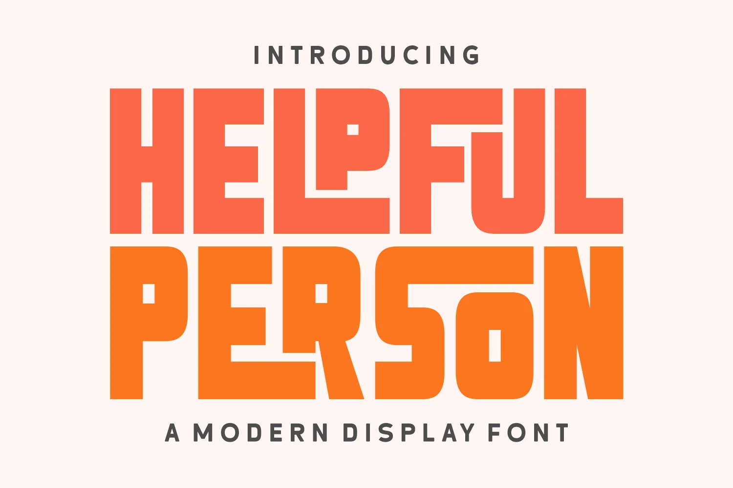 Helpful Person Font preview with chunky orange retro block lettering and rounded cutouts