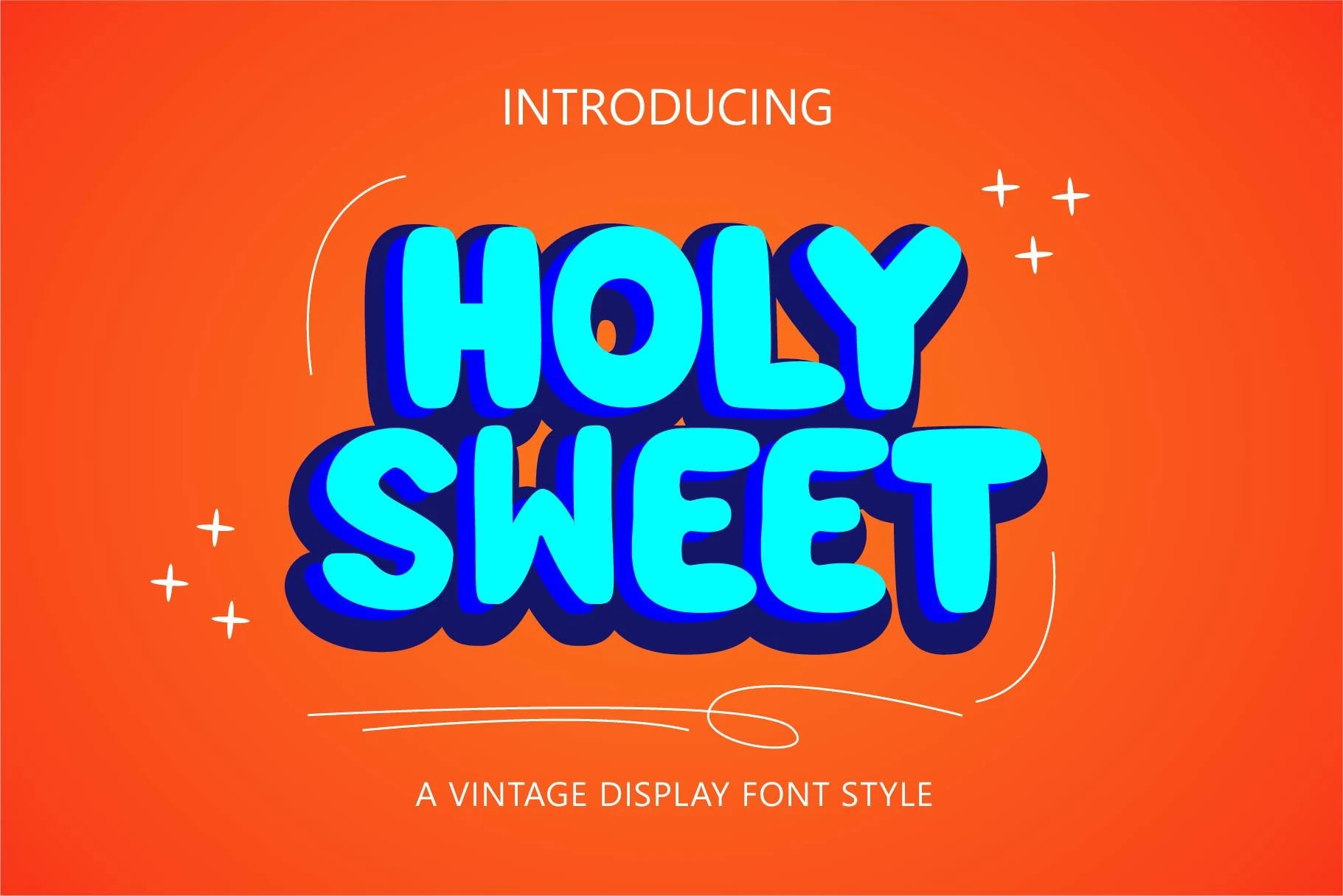 Holysweet Font preview in rounded aqua groovy lettering with bold blue shadow