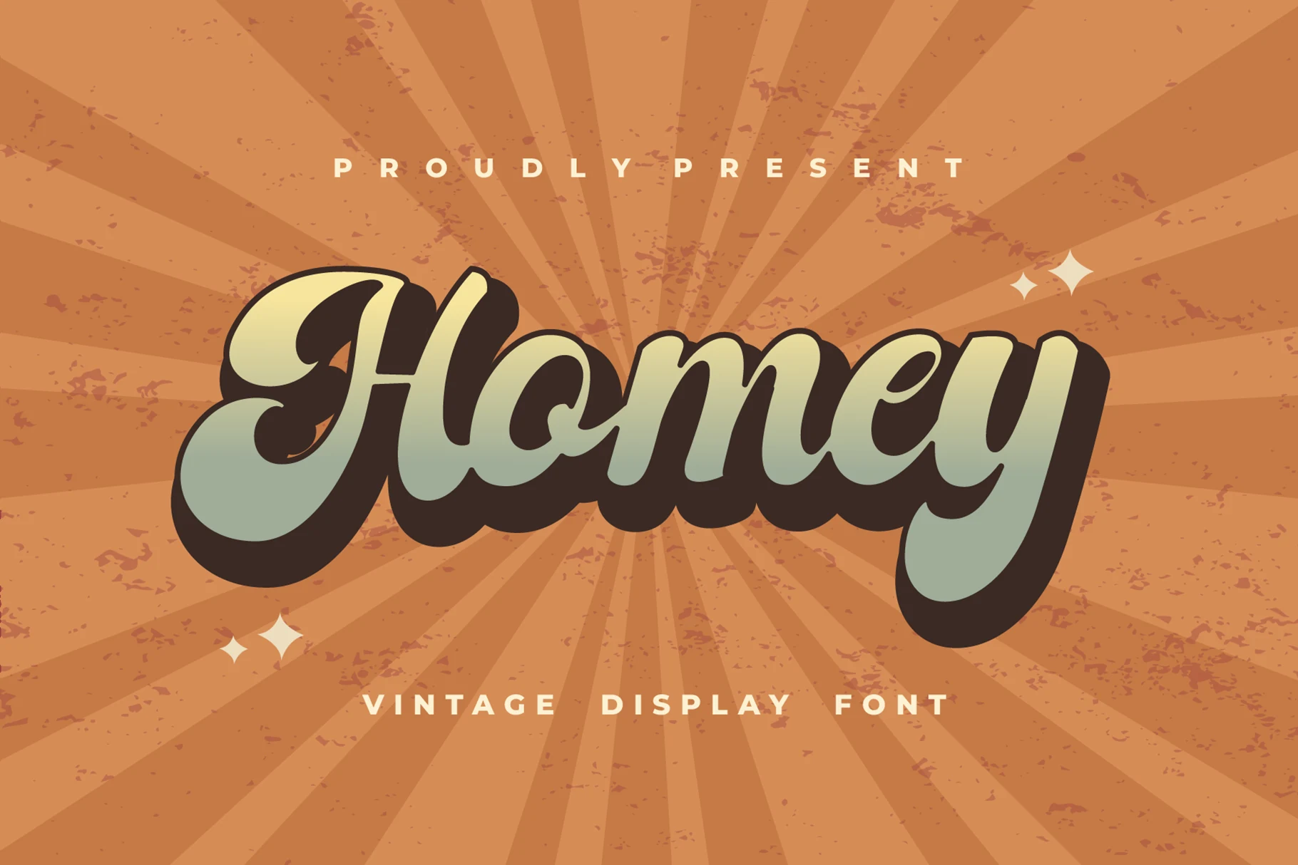 Homey Font preview in bold retro script lettering with cream fill and dark brown shadow